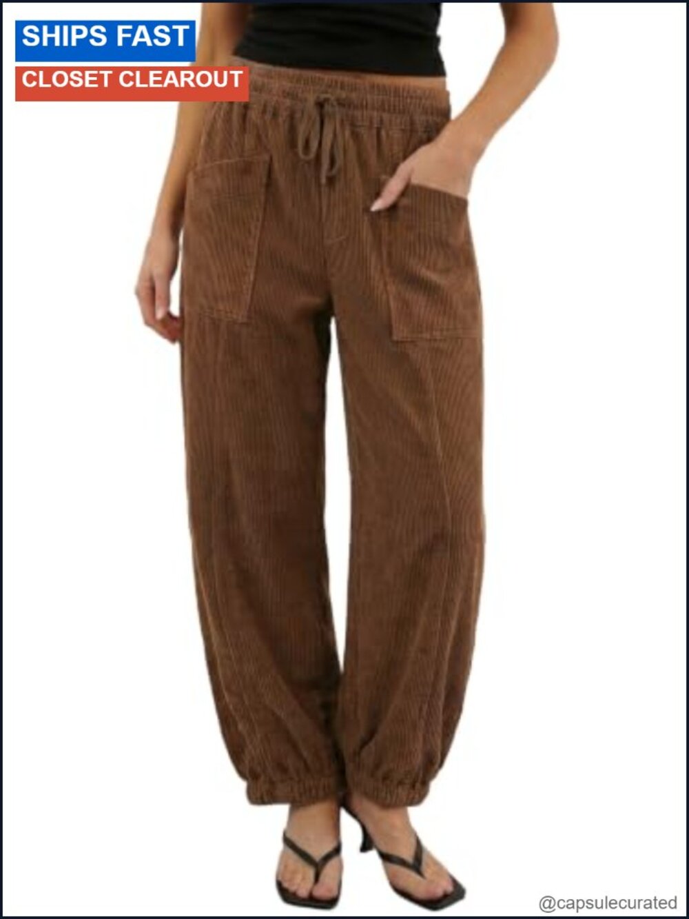 Women's High Waist Corduroy Barrel Pants Drawstring Cuffed Jogger